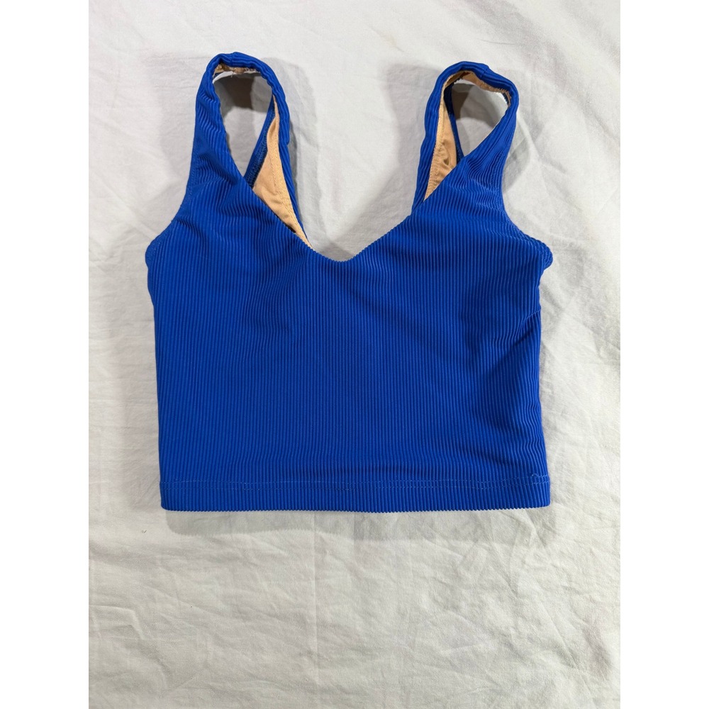 Womens Royal Blue Ribbed V-Neck Crop‎ Tank Top Lined Sleeveless Small D-454